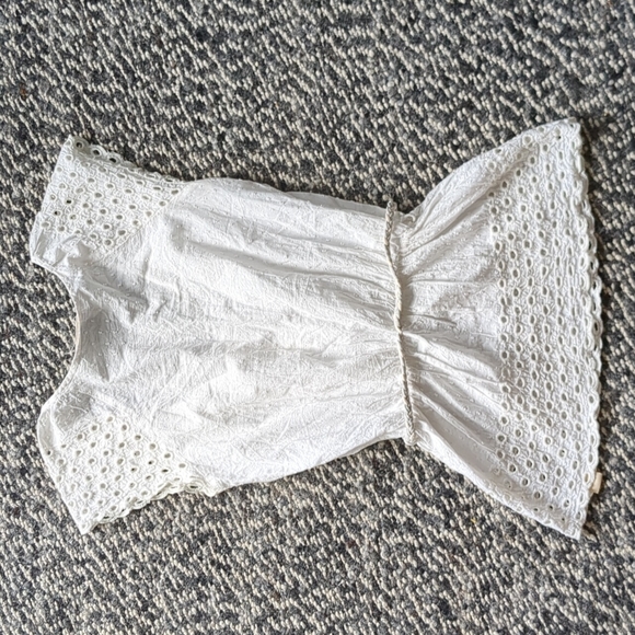 Cotton eyelet swiss dot white tee shirt tunic, small size - Picture 2 of 6